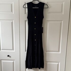 Tahari Elegant Black Maxi Dress with Gold Accents